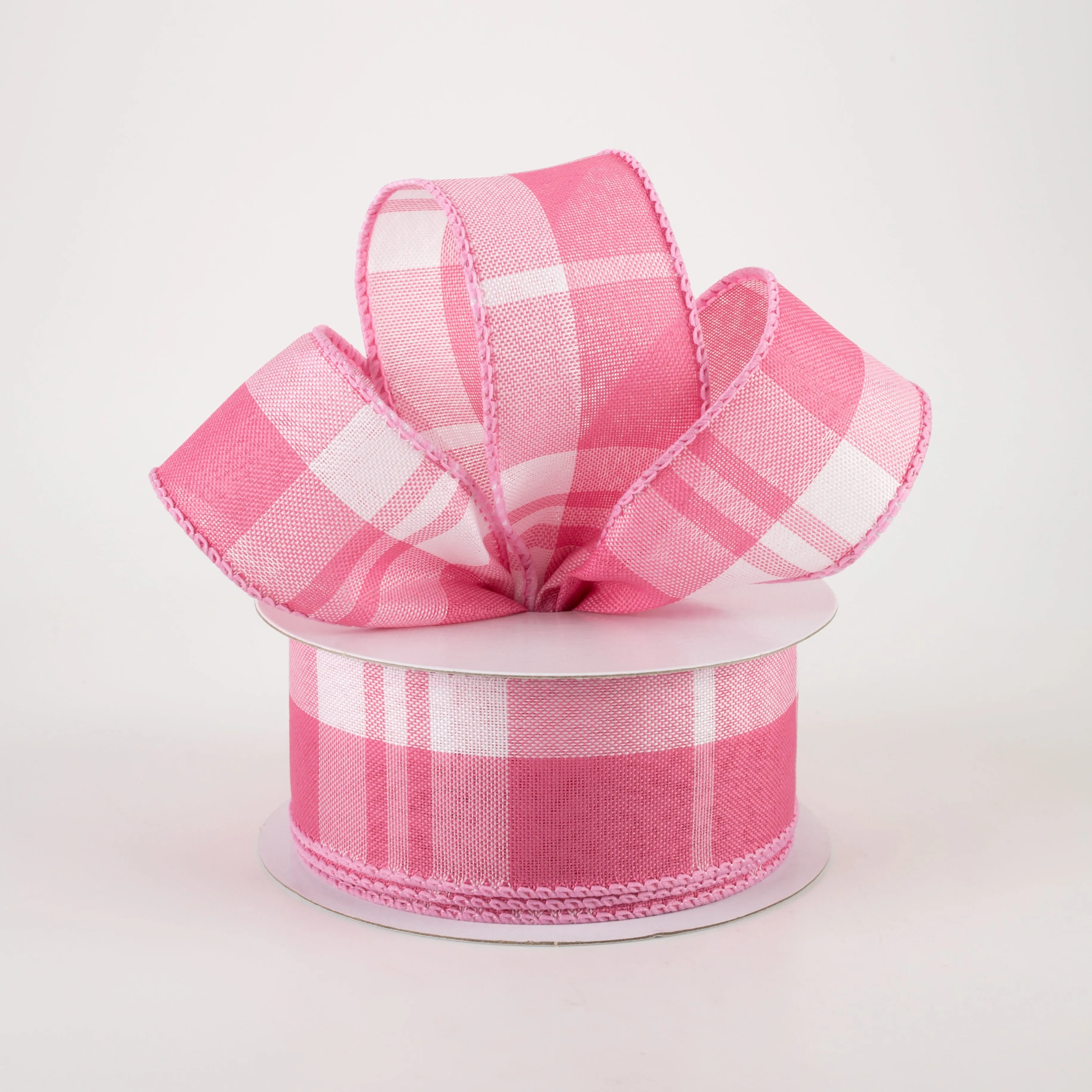 1.5" Eday Plaid Ribbon: Blush Pink & White (10 Yards)