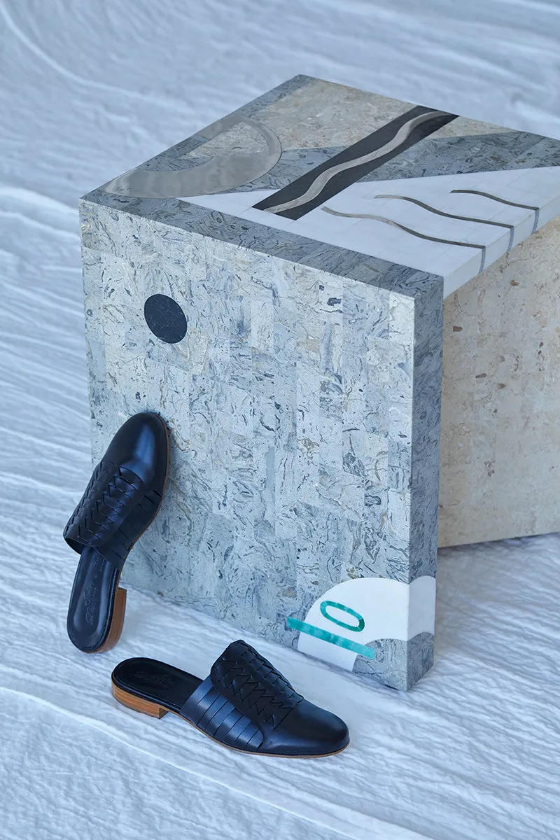 Archive Sale Leather Woven Slides in Black