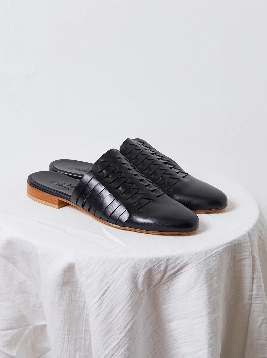 Archive Sale Leather Woven Slides in Black
