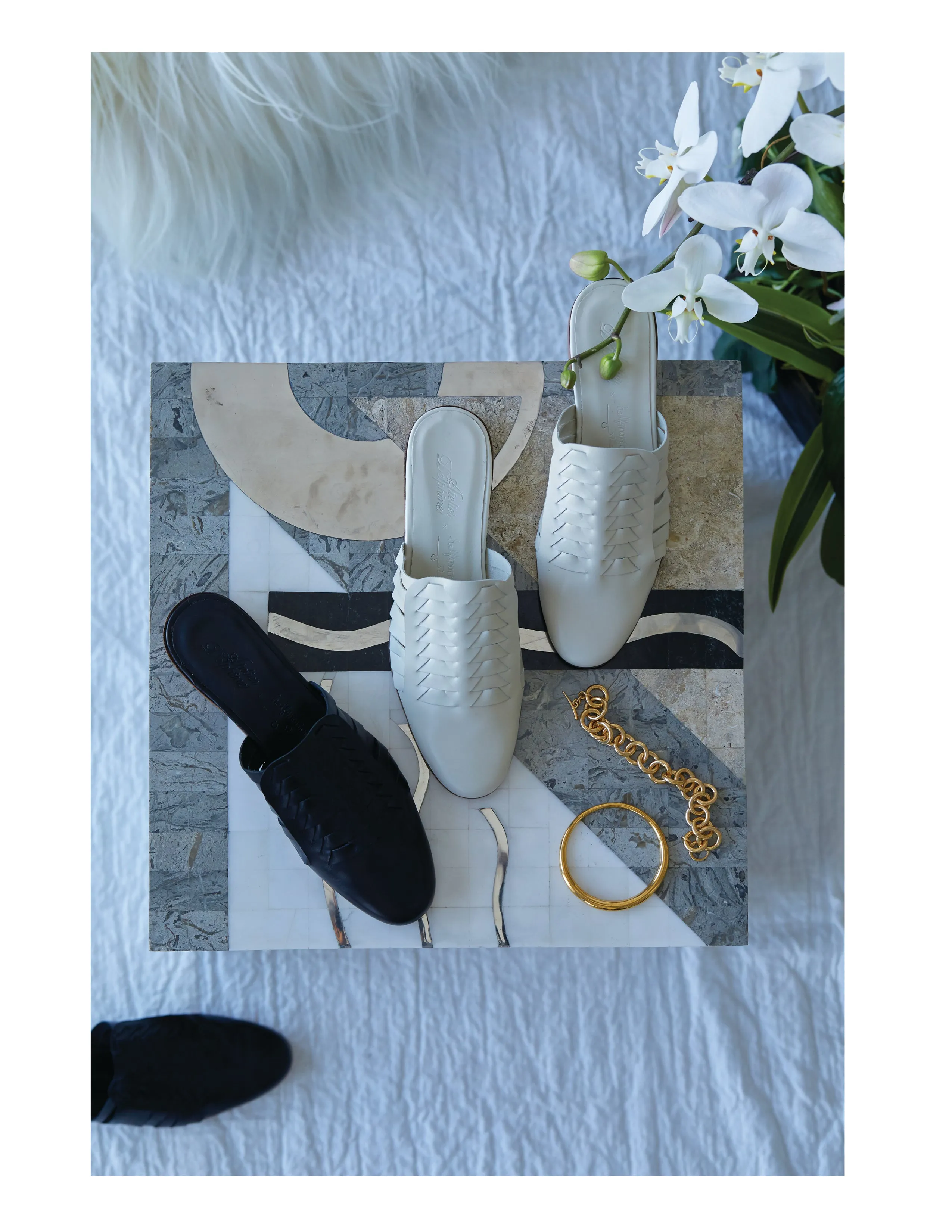 Archive Sale Leather Woven Slides in Black
