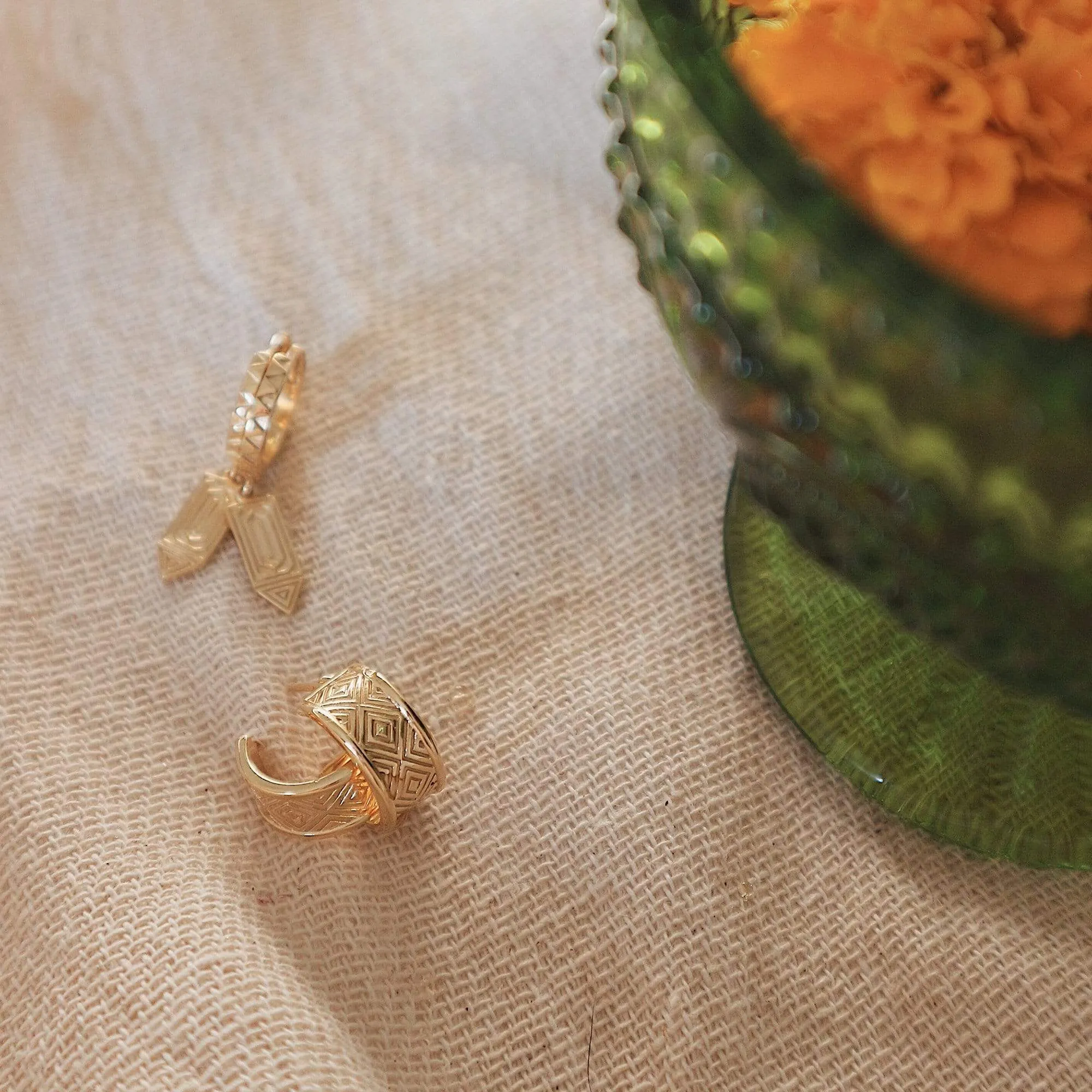 Artisan Chunky Hoop Earrings 18ct Gold Plate
