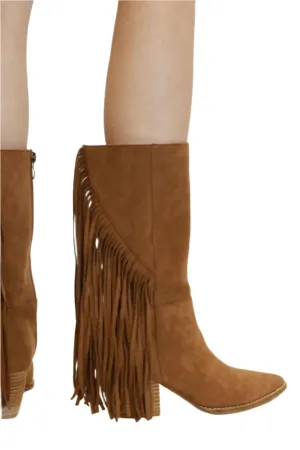 Beast Fashion Suede Fringe Point Toe Boots