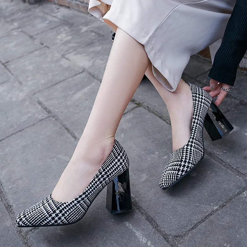 Bigsizeheels Contracted square head thick heel low help shoe - Lattice