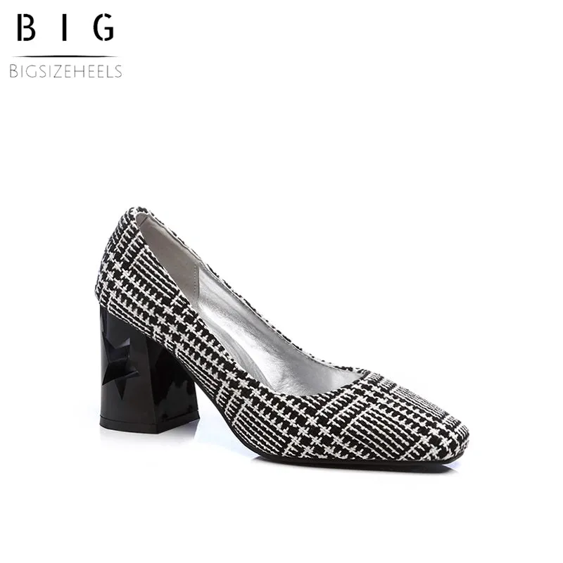 Bigsizeheels Contracted square head thick heel low help shoe - Lattice