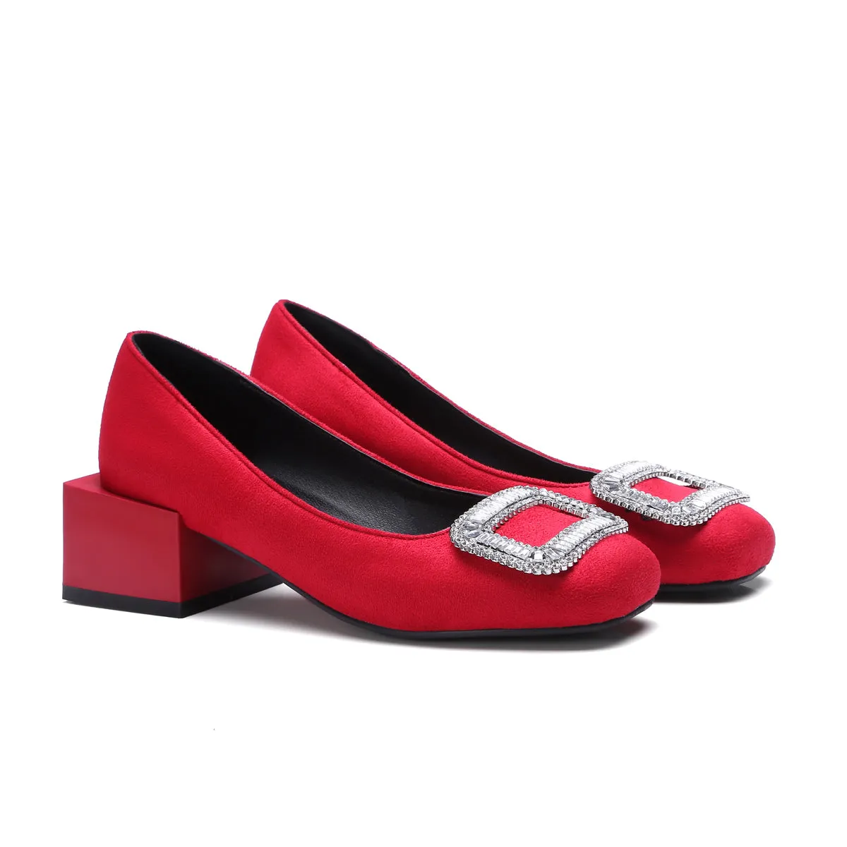Bigsizeheels Women's square toe suede platform shoes - Red