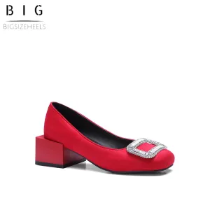 Bigsizeheels Women's square toe suede platform shoes - Red