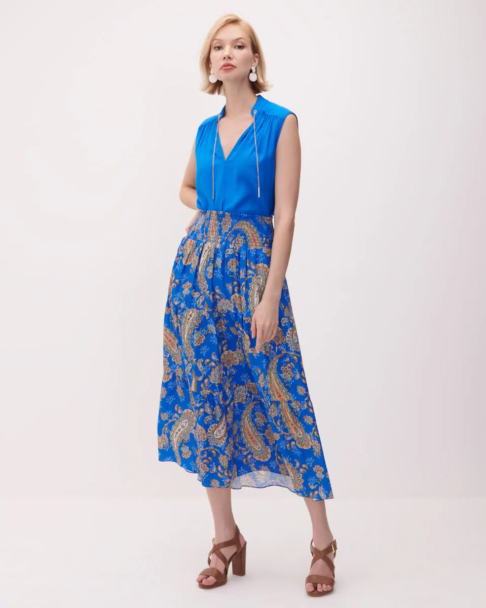 Blusa Azul Cobalto Escote V Jaretas Metálicas
