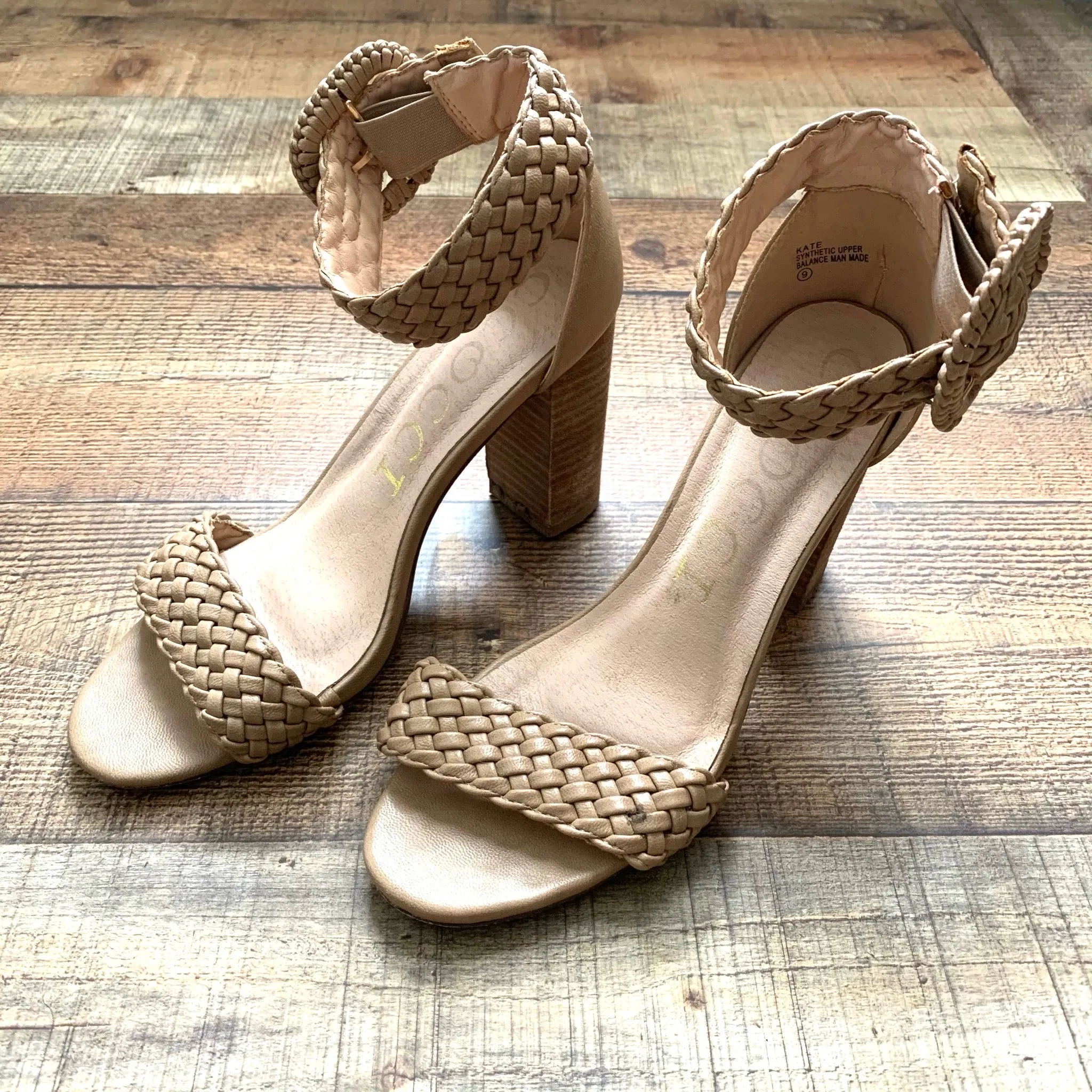 CCOCCI Taupe Braided Strap Ankle Buckle Heels- Size 9