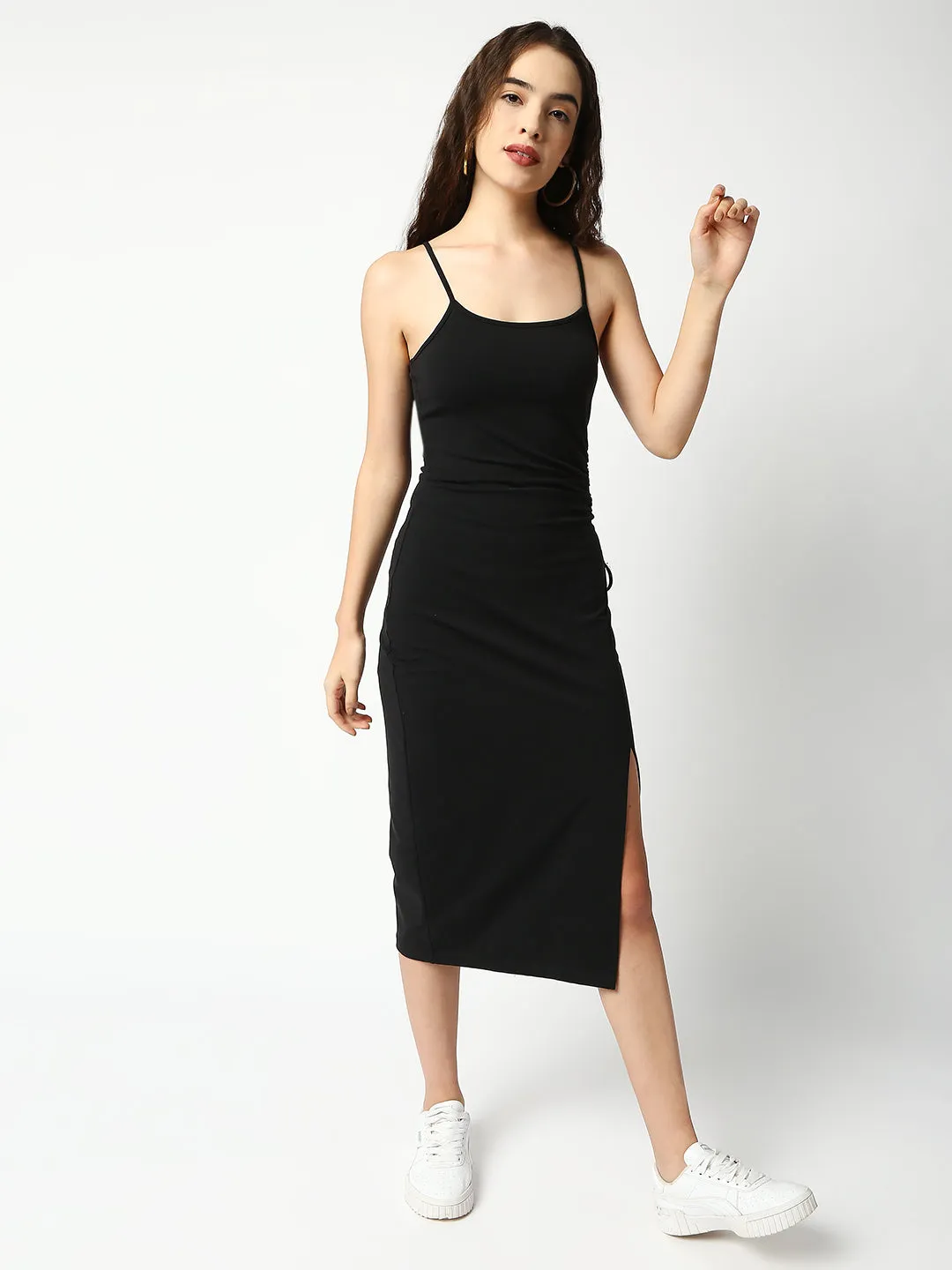 Disrupt Women Black Side Tie-up Detail Strappy Midi Dress