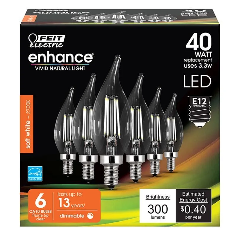 FEIT Electric  Enhance  CA10  E12 (Candelabra)  Filament LED Bulb