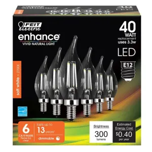 FEIT Electric  Enhance  CA10  E12 (Candelabra)  Filament LED Bulb