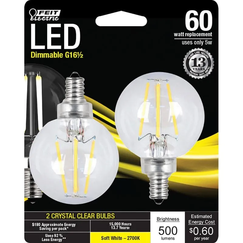 FEIT Electric  G16.5  E12 (Candelabra)  LED Bulb  Soft White  60 Watt
