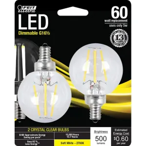 FEIT Electric  G16.5  E12 (Candelabra)  LED Bulb  Soft White  60 Watt