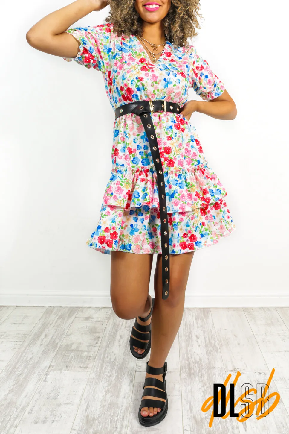 Frill Love Flowers - Blue Multi Floral Mini Dress