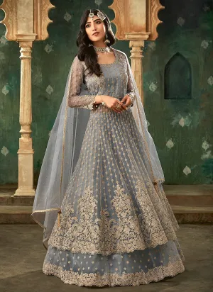 Grey Designer Wedding Lehenga Style Anarkali Suit
