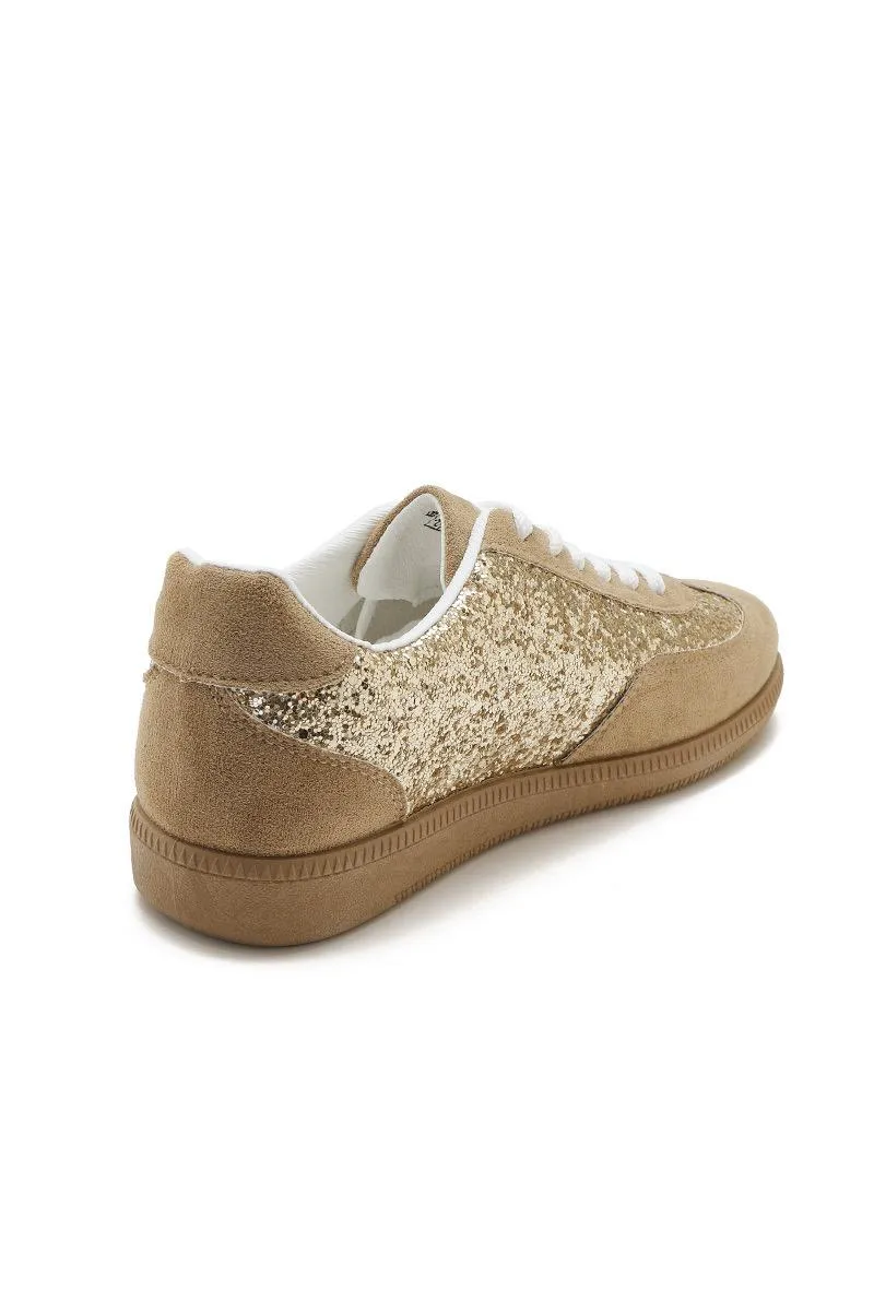 GUM COLORED SOLE WITH STAR GLITTERS AESTHETIC TRAINERS IN KHAKI