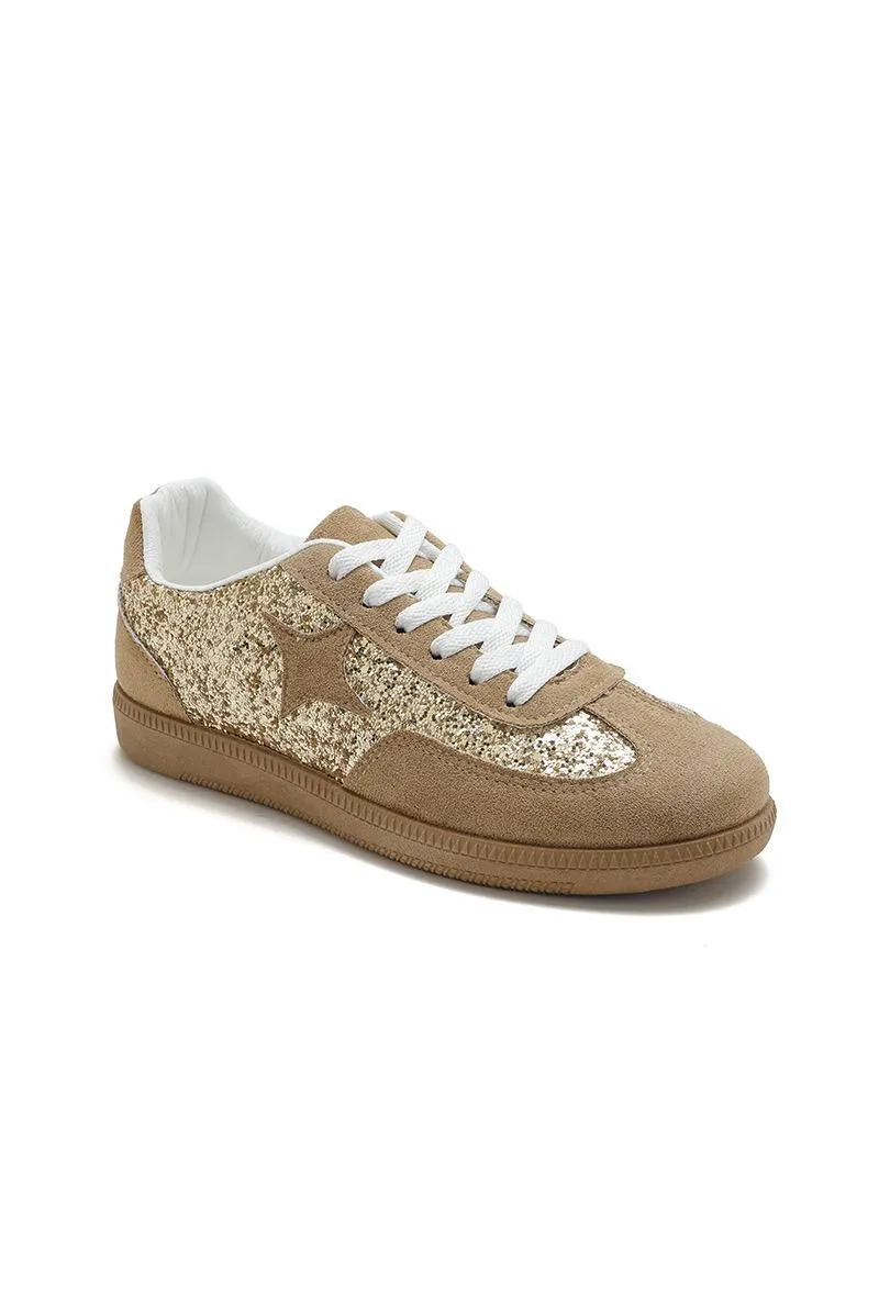 GUM COLORED SOLE WITH STAR GLITTERS AESTHETIC TRAINERS IN KHAKI