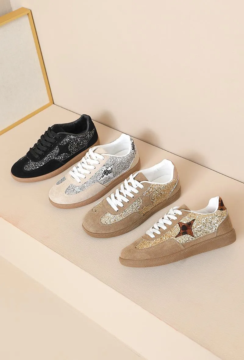 GUM COLORED SOLE WITH STAR GLITTERS AESTHETIC TRAINERS IN KHAKI