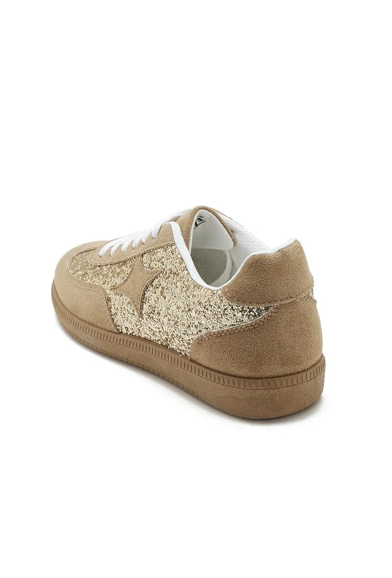 GUM COLORED SOLE WITH STAR GLITTERS AESTHETIC TRAINERS IN KHAKI
