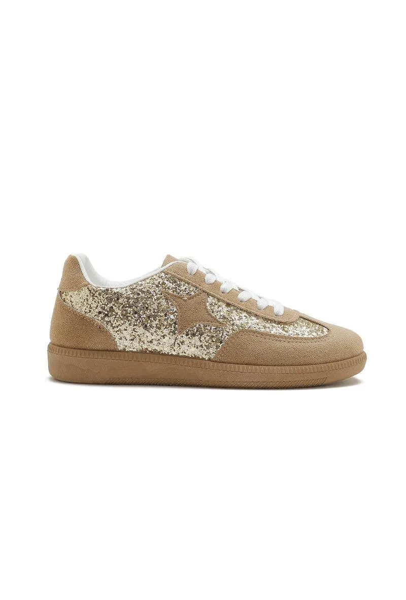 GUM COLORED SOLE WITH STAR GLITTERS AESTHETIC TRAINERS IN KHAKI