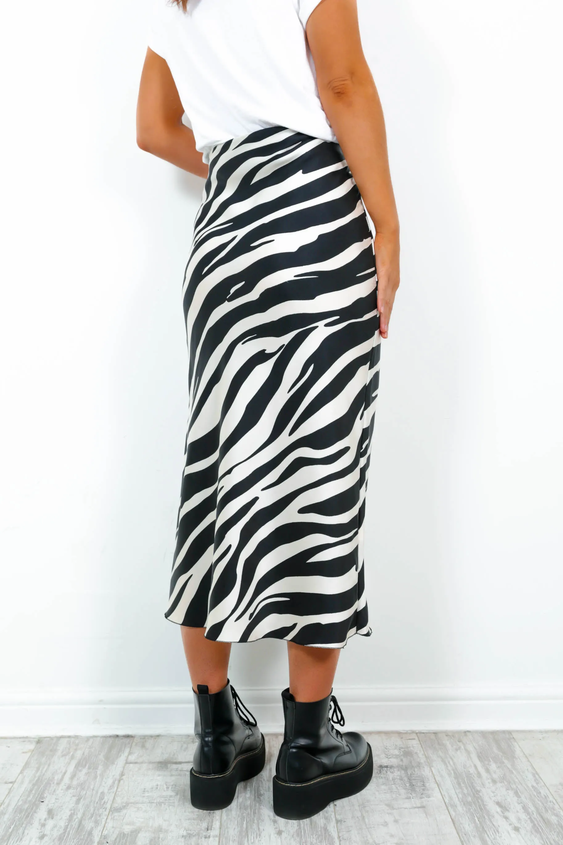 Herd All About It - Black Ecru Zebra Midi Slip Skirt
