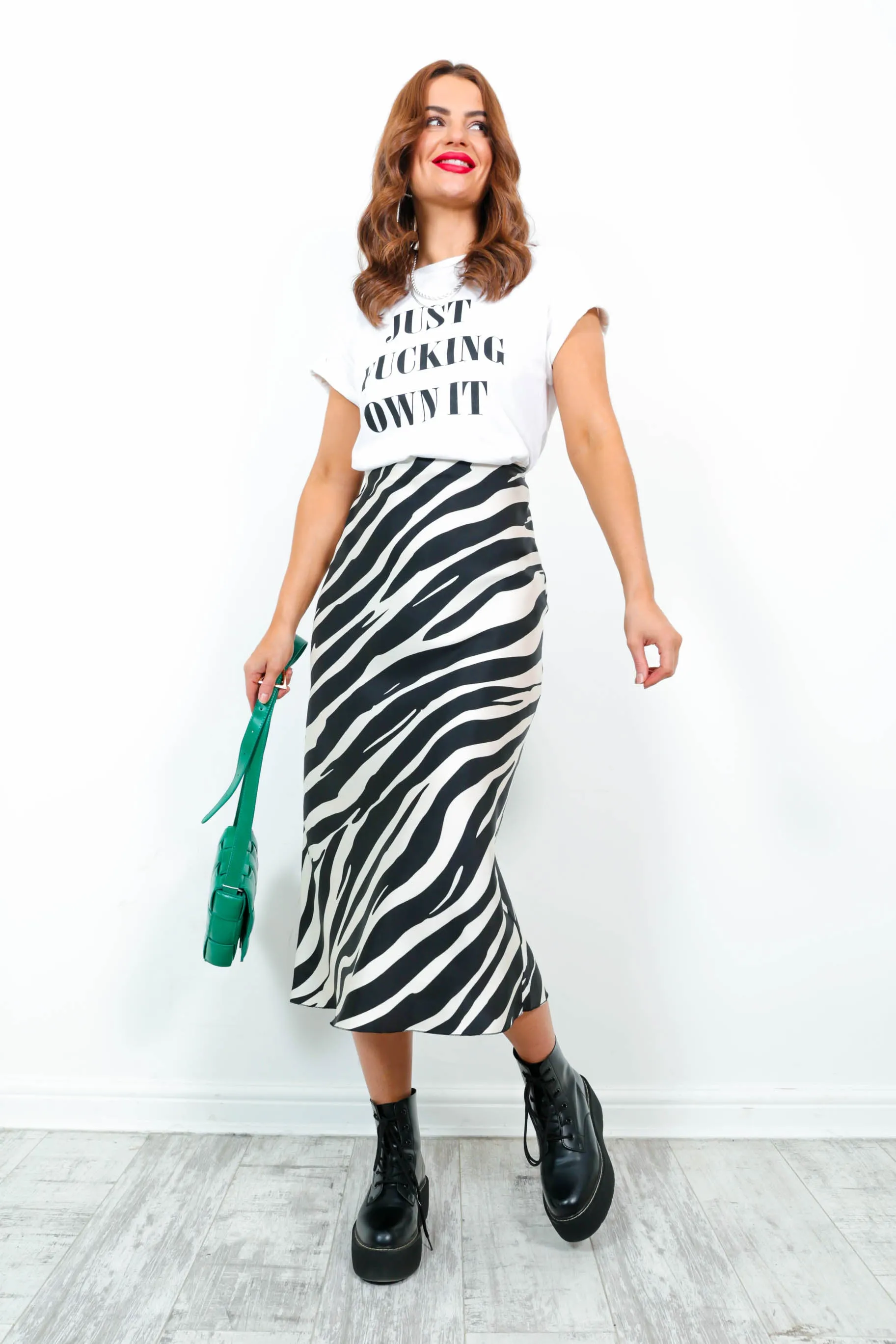 Herd All About It - Black Ecru Zebra Midi Slip Skirt