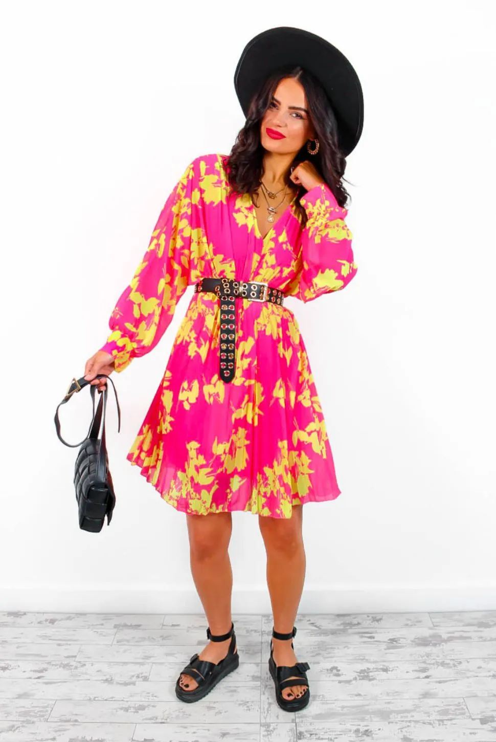 Imagine Me - Pink Chartreuse Floral Mini Dress