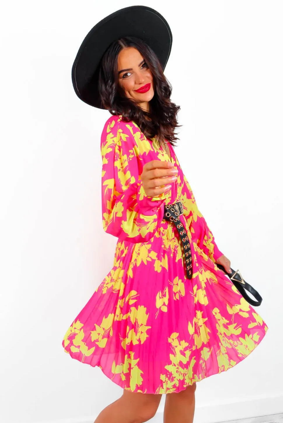 Imagine Me - Pink Chartreuse Floral Mini Dress