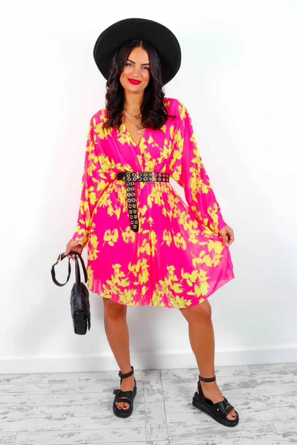 Imagine Me - Pink Chartreuse Floral Mini Dress