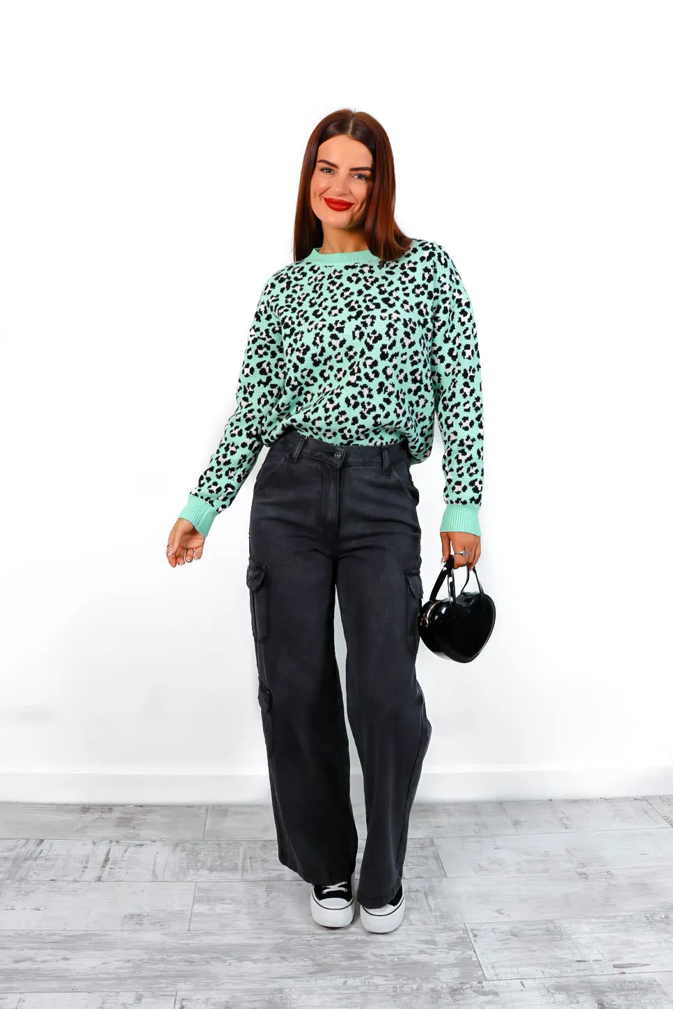 Livin The Leopard Life - Mint Green Leopard Knitted Jumper