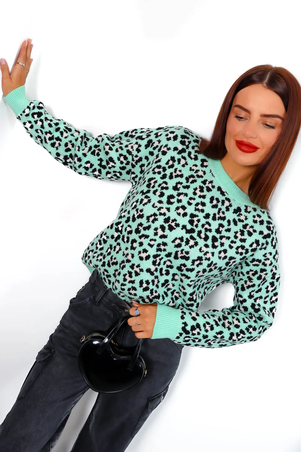 Livin The Leopard Life - Mint Green Leopard Knitted Jumper