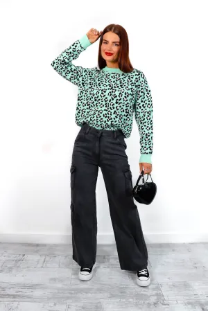 Livin The Leopard Life - Mint Green Leopard Knitted Jumper