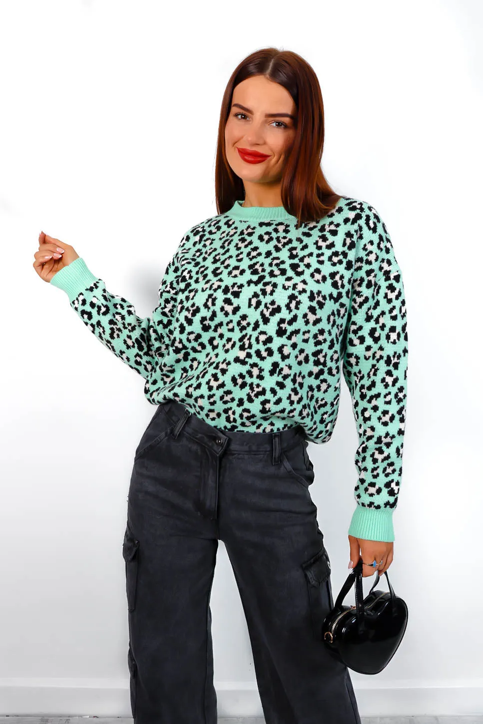 Livin The Leopard Life - Mint Green Leopard Knitted Jumper