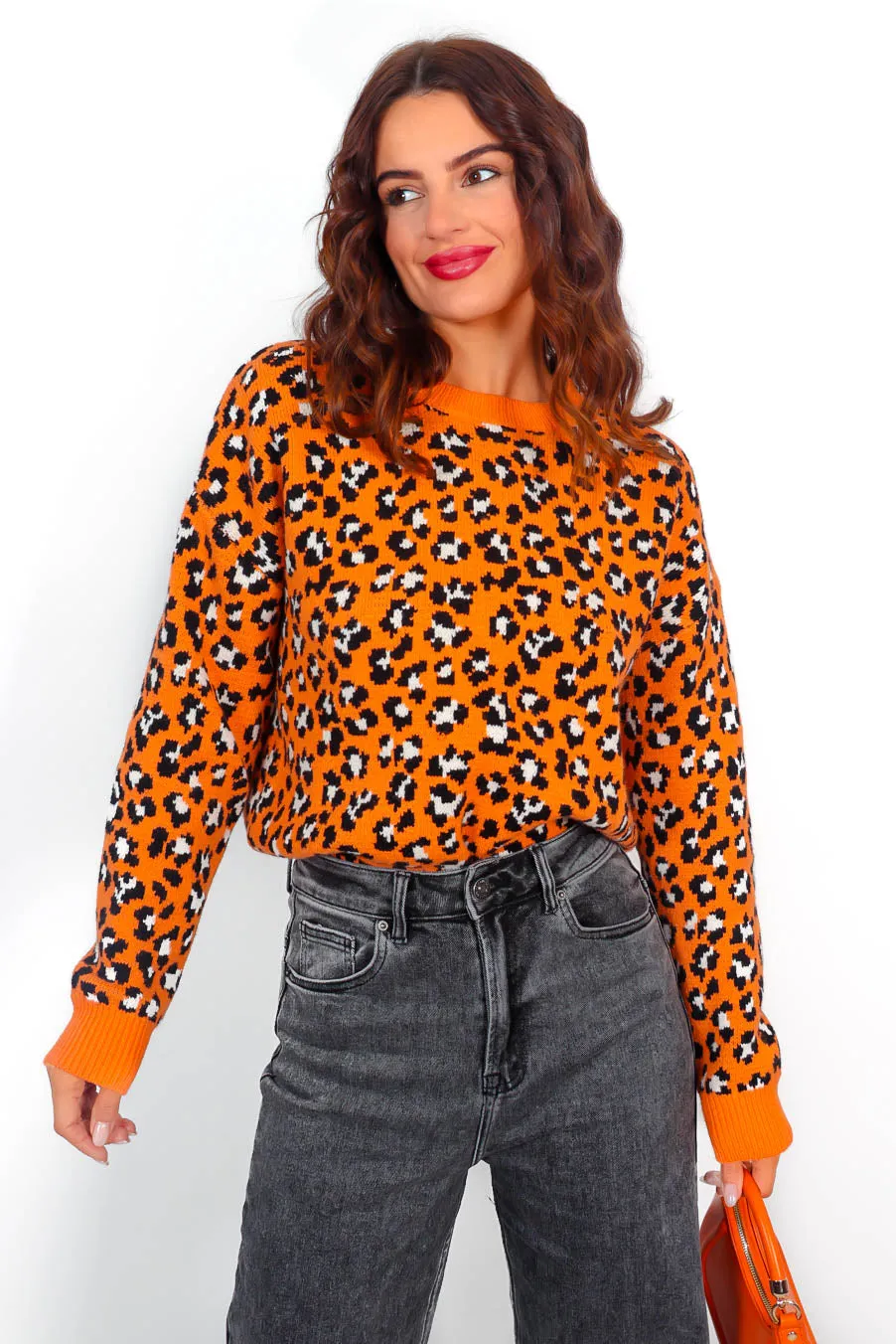 Livin The Leopard Life - Orange Leopard Knitted Jumper