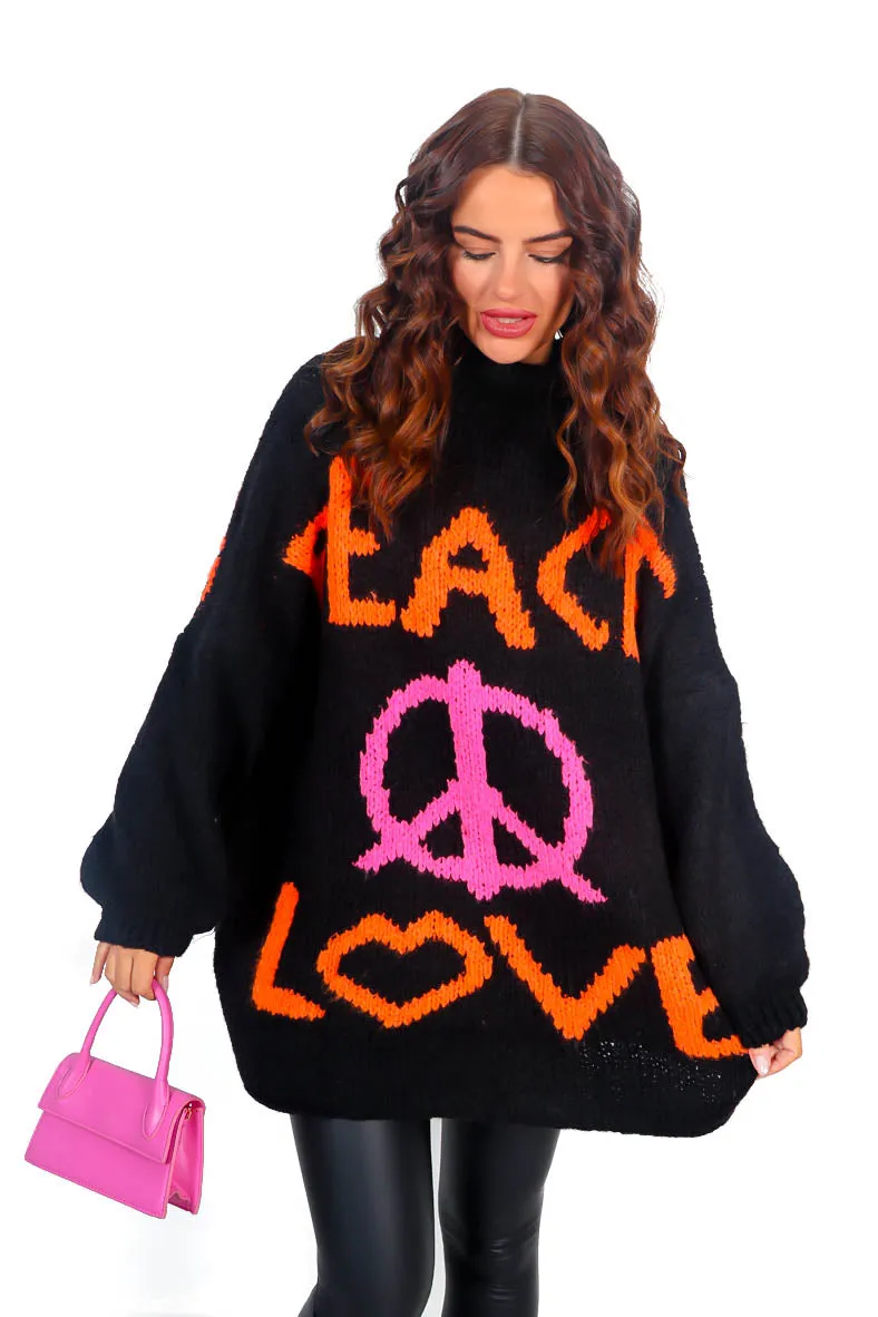 Love Your Peace - Black Orange Multi Reversible Knitted Jumper