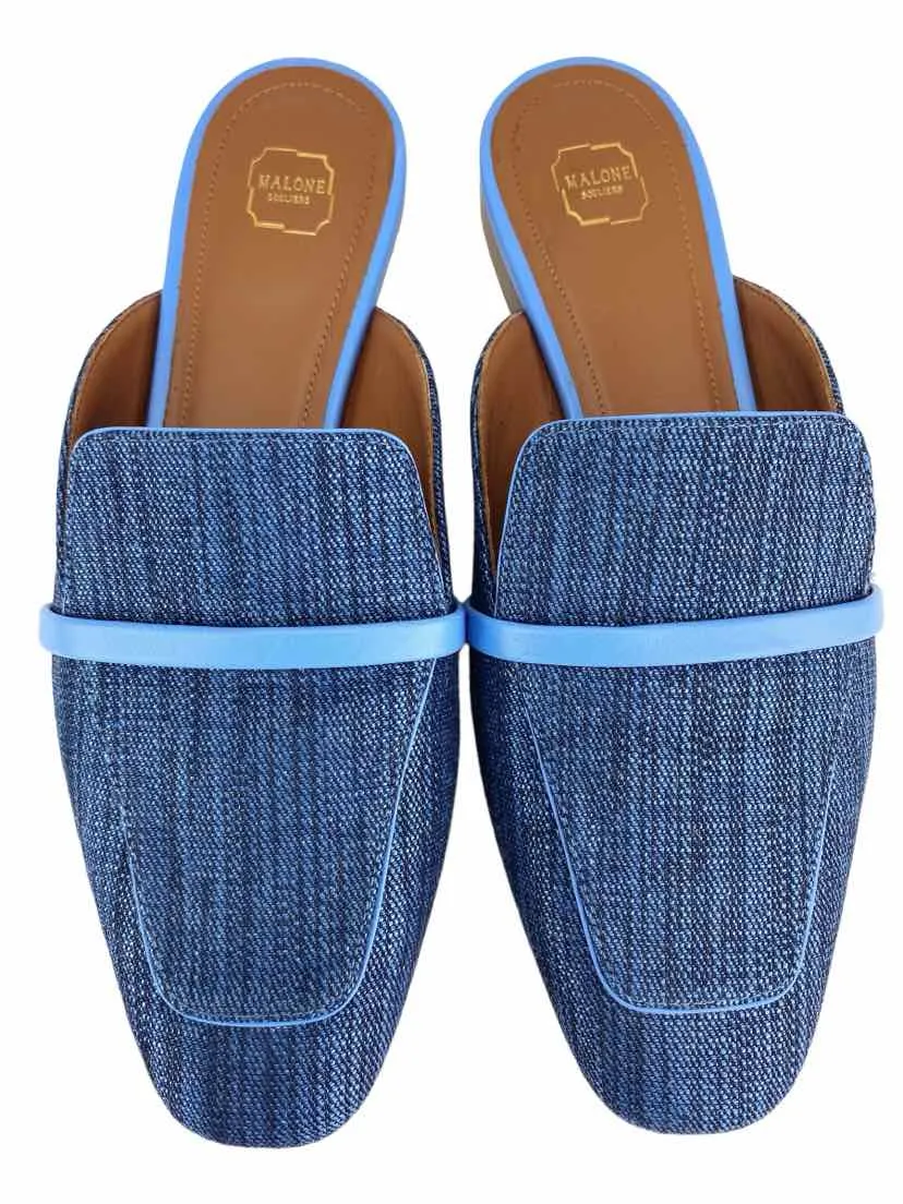 Malone Souliers Women's Textile Mule Shoe Blue Size 37.5 (7.5 US) *Runs small