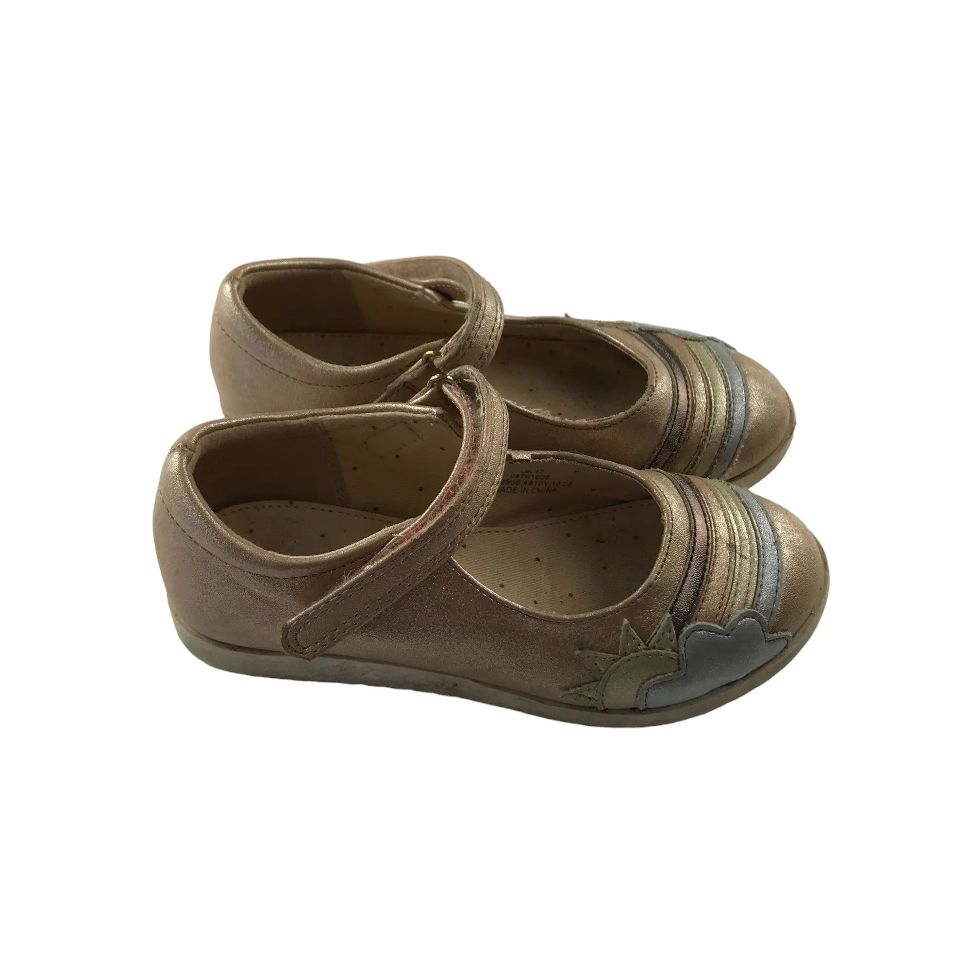 M&S Pumps Shoe Size 12 Junior Gold with Rainbow Clouds and Sun