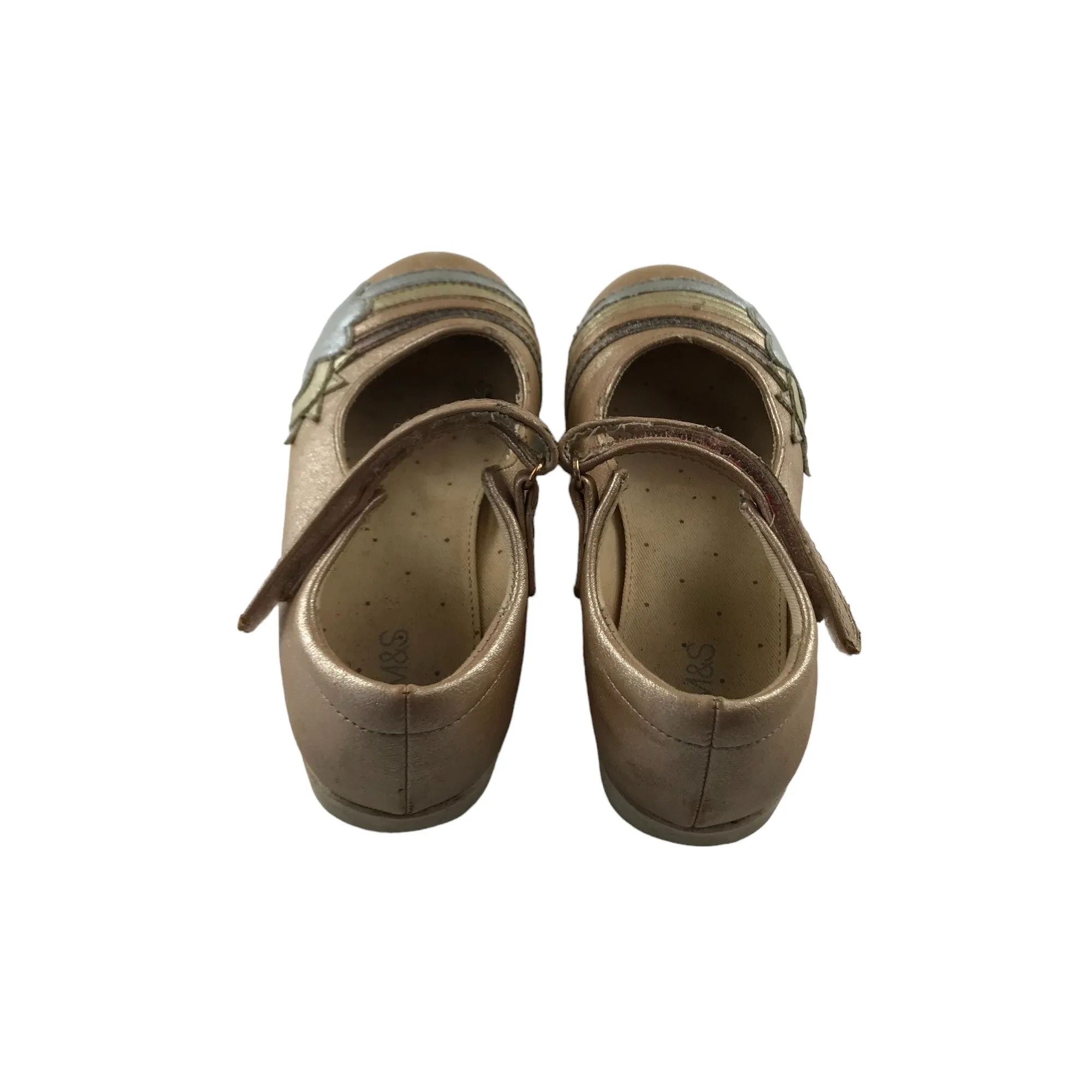 M&S Pumps Shoe Size 12 Junior Gold with Rainbow Clouds and Sun