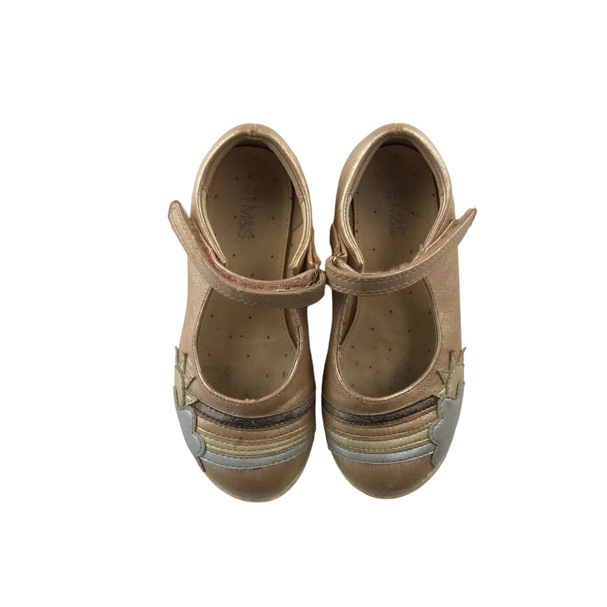 M&S Pumps Shoe Size 12 Junior Gold with Rainbow Clouds and Sun
