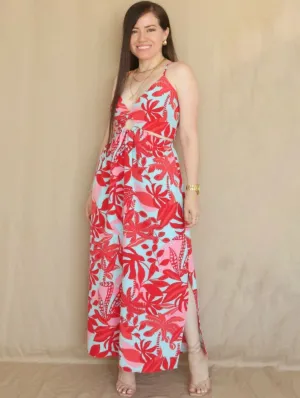 MAXIVESTIDO TIRAS HEBILLA FORRADA ESTAMPADO AGUAMARINA