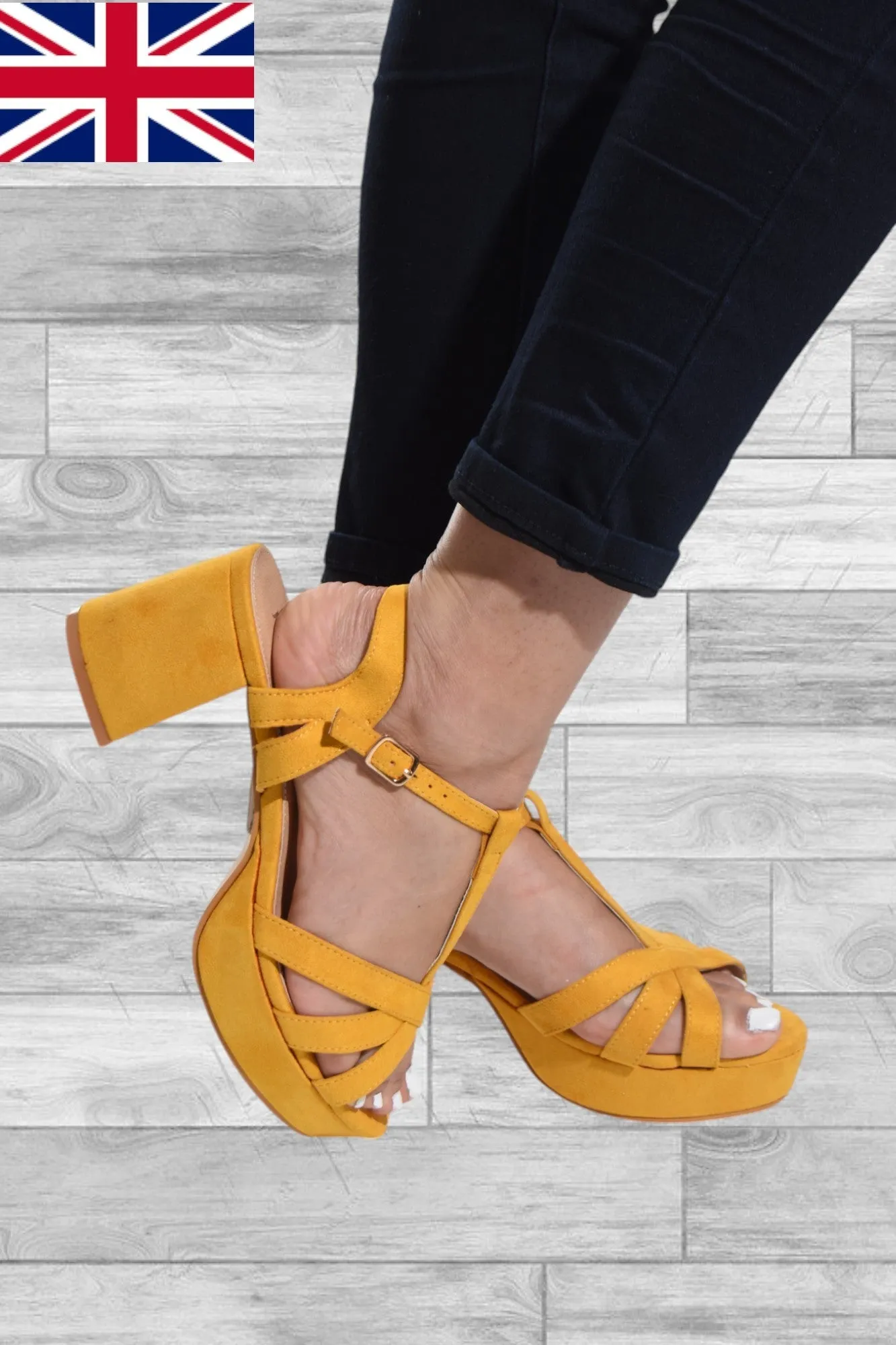 Mustard Chunky Ankle Heel
