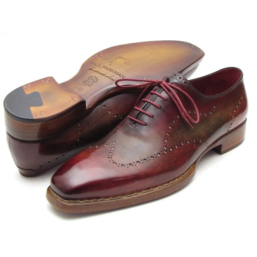 Paul Parkman Men's Wingtip Oxford Goodyear Welted Bordeaux & Camel (ID#087LX)