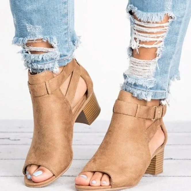 Peep toe cut-out chunky sandals summer booties sandals