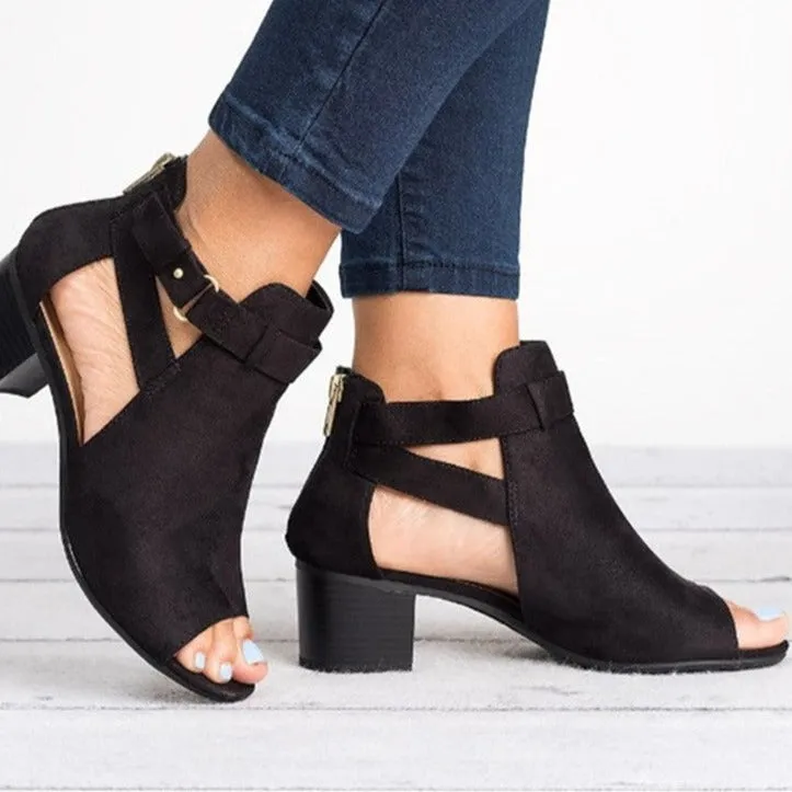 Peep toe cut-out chunky sandals summer booties sandals
