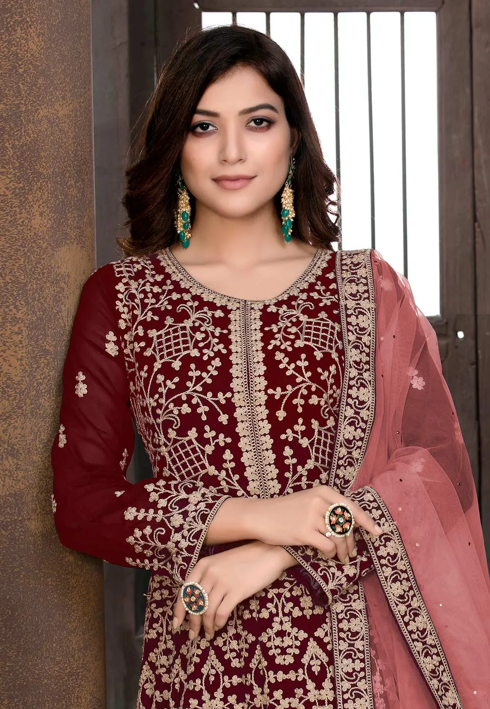 Red Ethnic Embroidered Wedding Anarkali Suit
