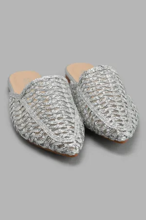 Silver Pointed Textured Mule