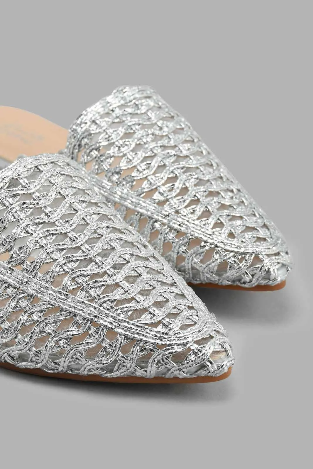 Silver Pointed Textured Mule