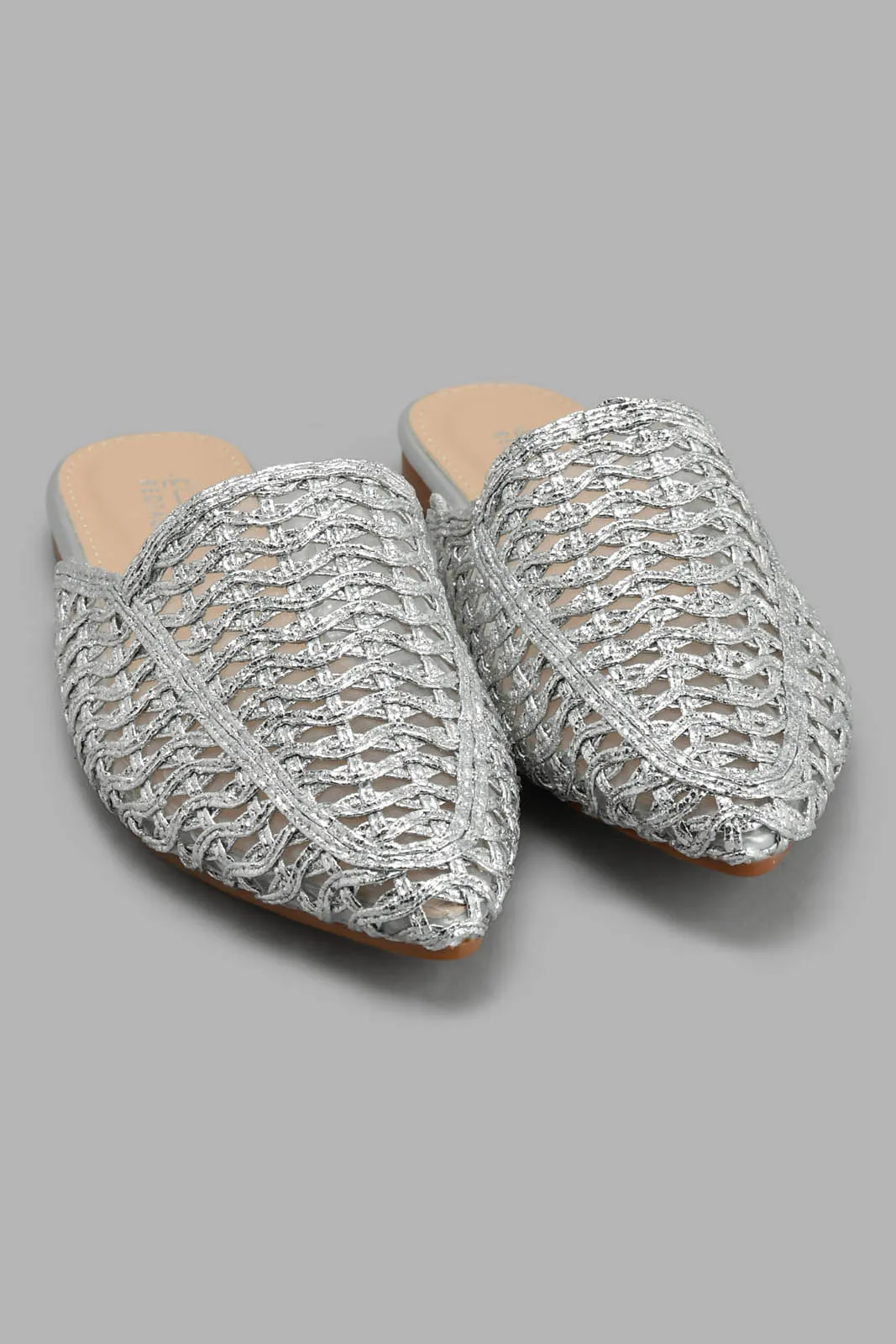 Silver Pointed Textured Mule