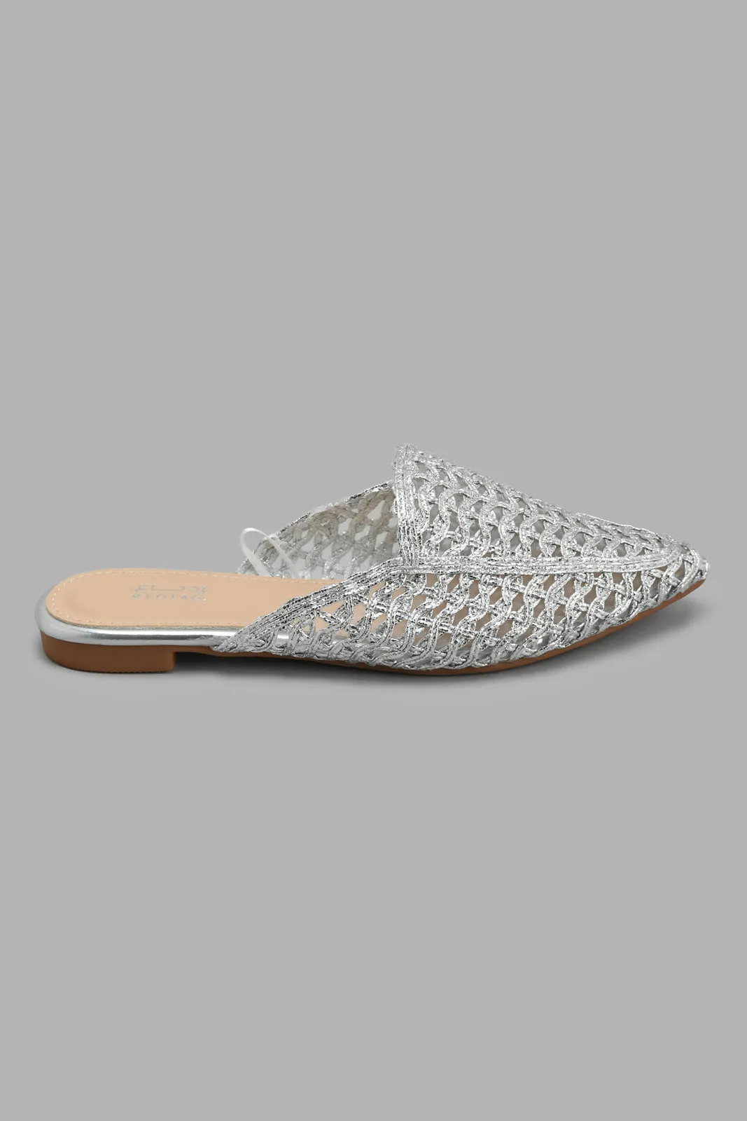 Silver Pointed Textured Mule