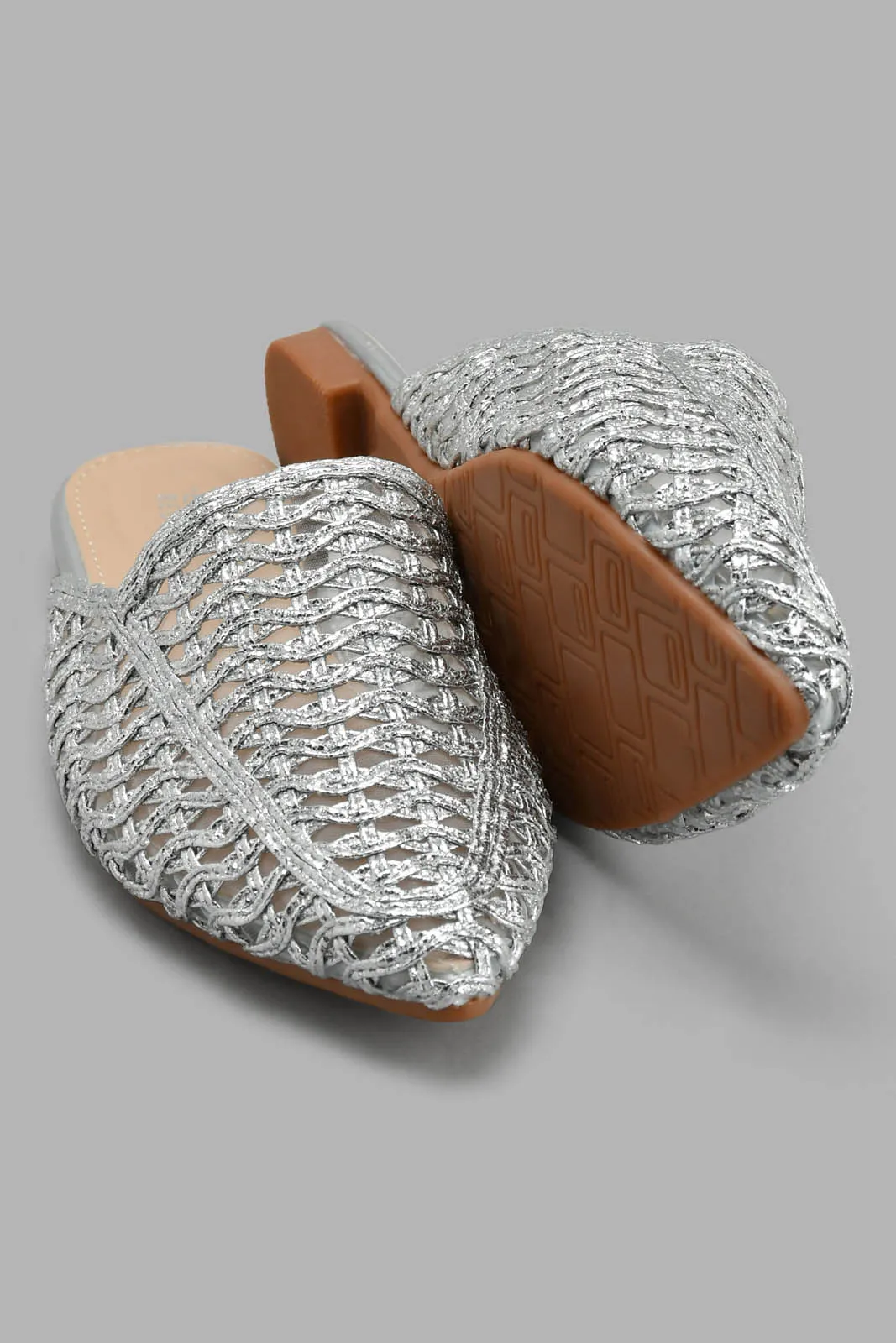 Silver Pointed Textured Mule